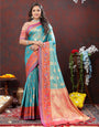 Desuetude Firozi Soft Banarasi Silk Saree With Petrichor Blouse Piece