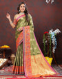 Engaging Green Soft Banarasi Silk Saree With Magnificat Blouse Piece