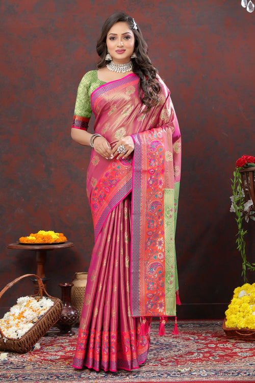 Load image into Gallery viewer, Enigmatic Magenta Soft Banarasi Silk Saree With Artistic Blouse Piece
