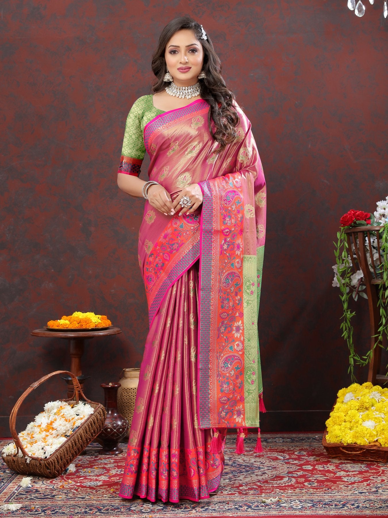 Enigmatic Magenta Soft Banarasi Silk Saree With Artistic Blouse Piece