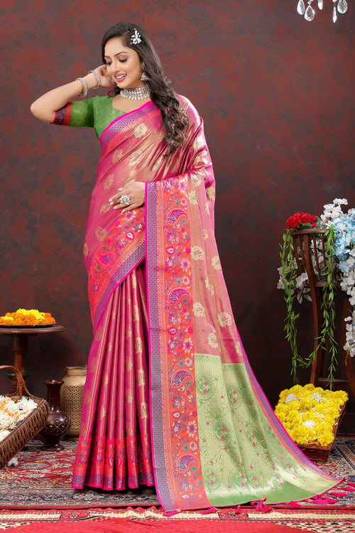 Load image into Gallery viewer, Enigmatic Magenta Soft Banarasi Silk Saree With Artistic Blouse Piece
