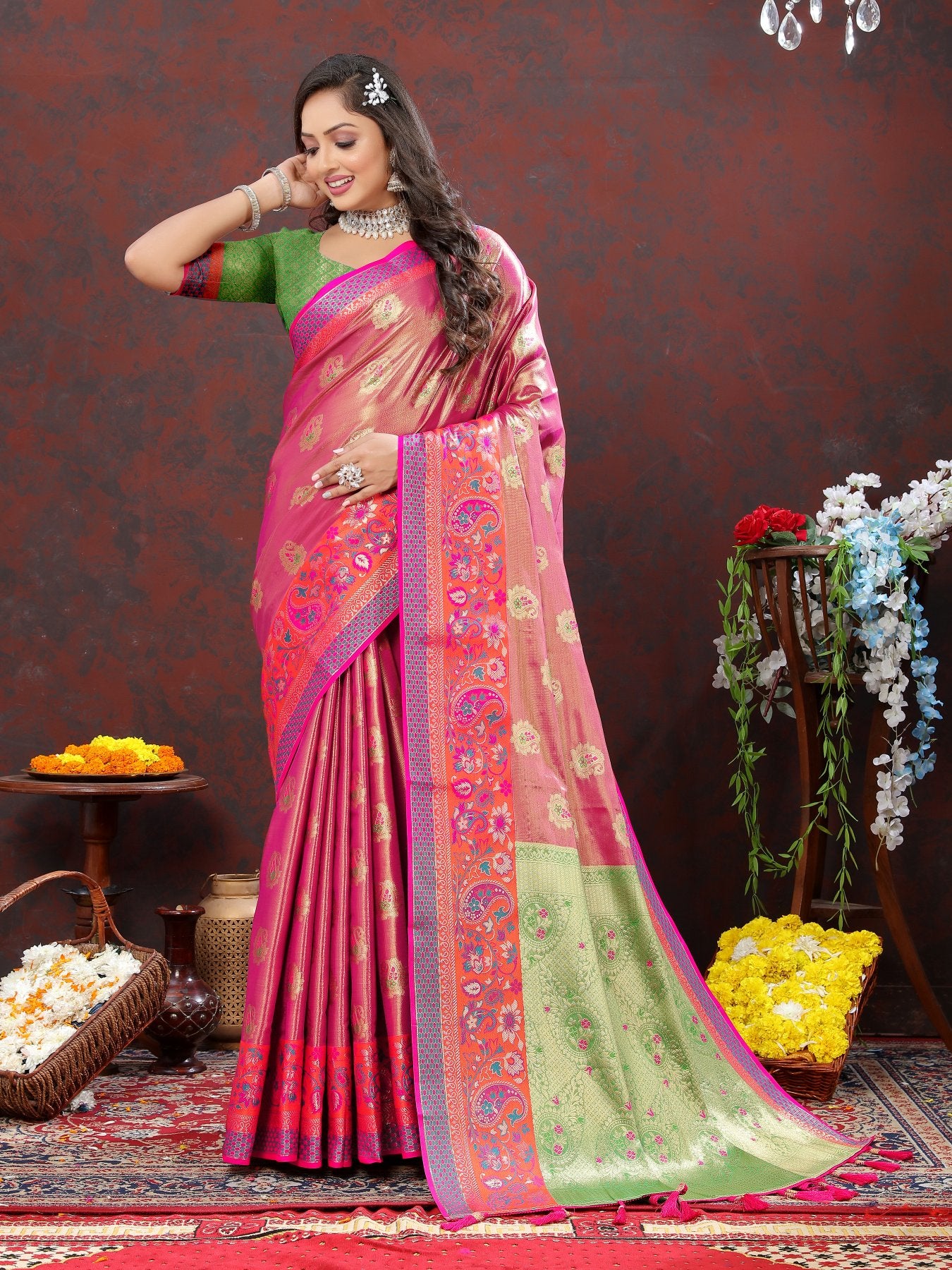 Enigmatic Magenta Soft Banarasi Silk Saree With Artistic Blouse Piece