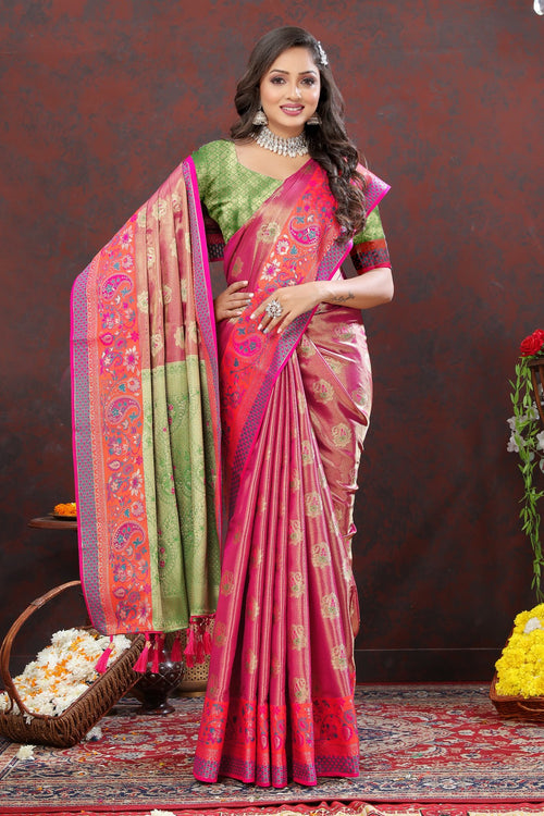 Load image into Gallery viewer, Enigmatic Magenta Soft Banarasi Silk Saree With Artistic Blouse Piece
