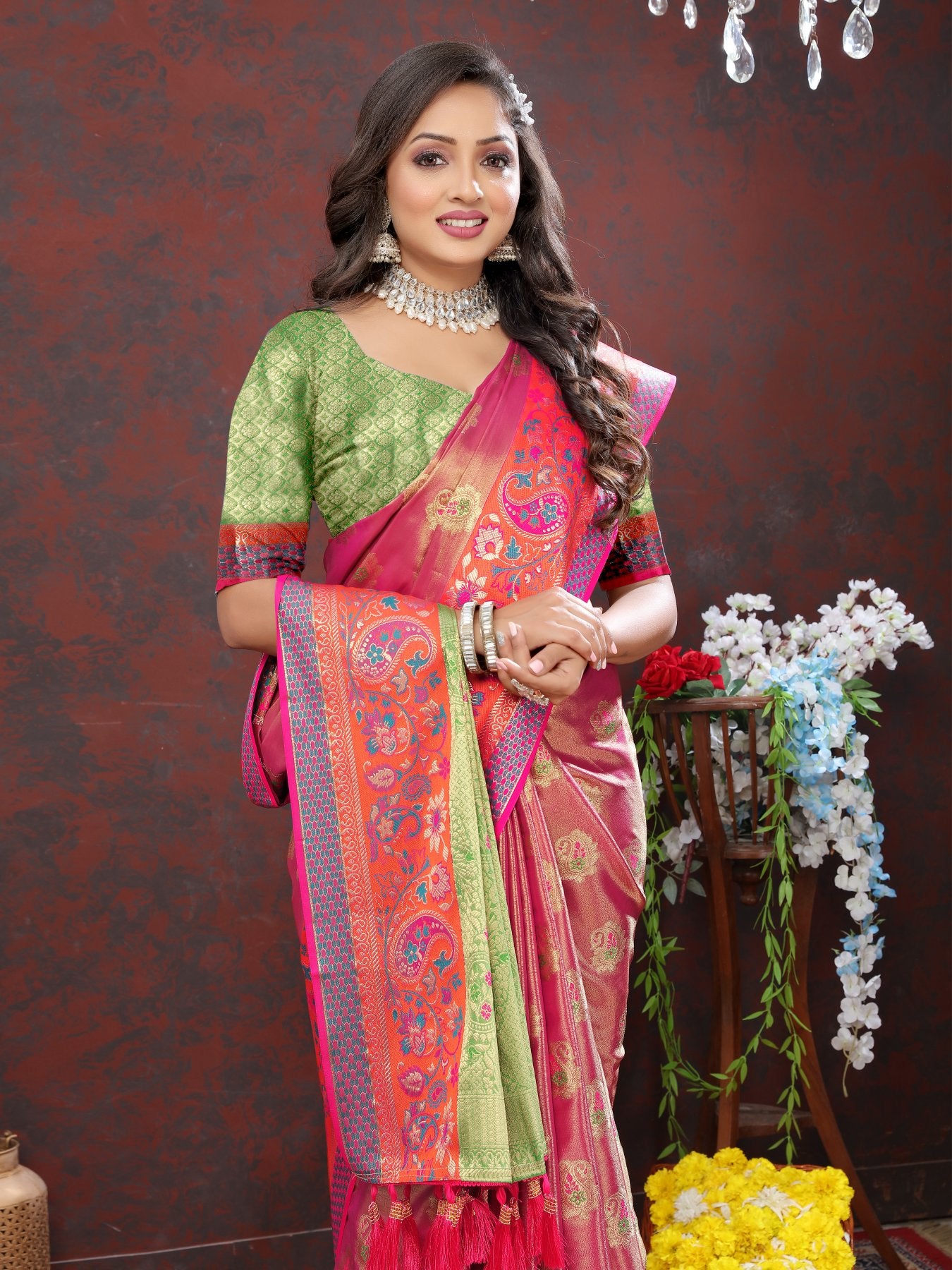 Enigmatic Magenta Soft Banarasi Silk Saree With Artistic Blouse Piece