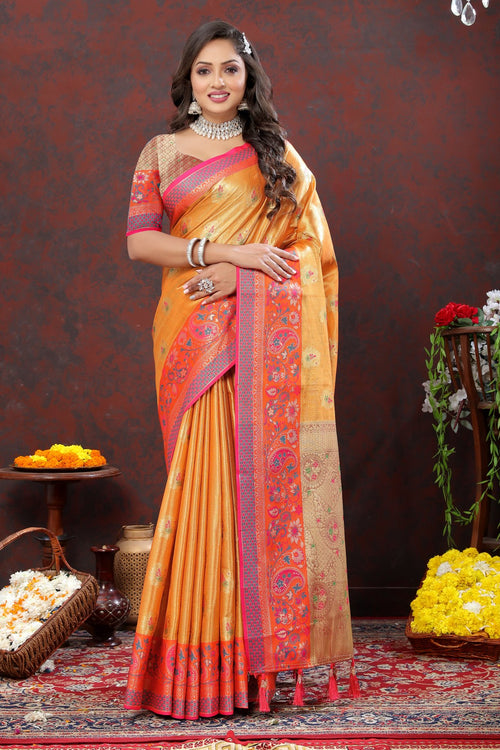 Load image into Gallery viewer, Panoply Orange Soft Banarasi Silk Saree With Imbrication Blouse Piece
