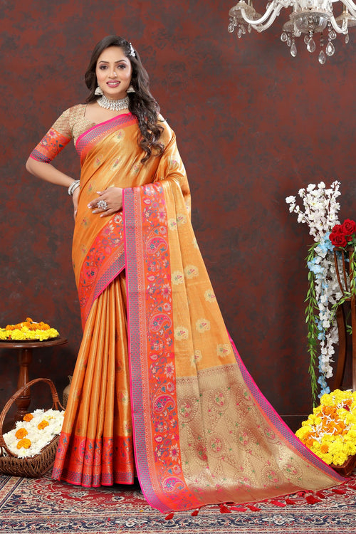 Load image into Gallery viewer, Panoply Orange Soft Banarasi Silk Saree With Imbrication Blouse Piece
