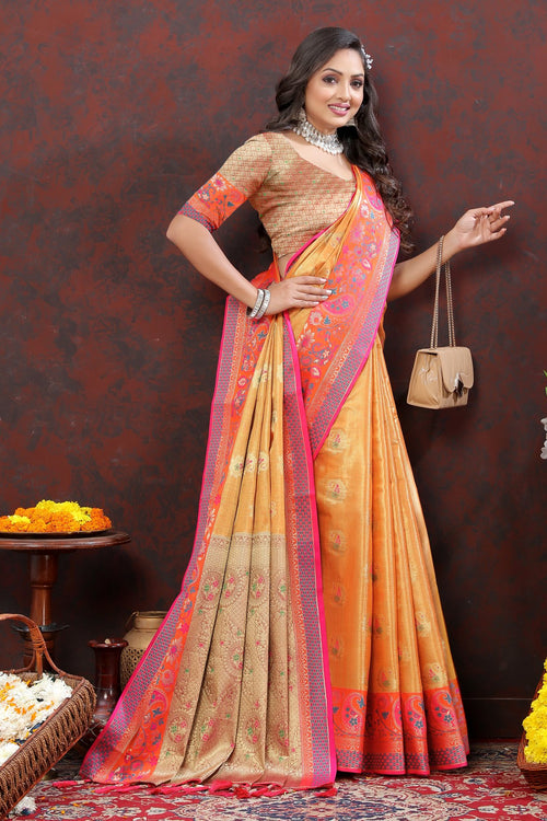 Load image into Gallery viewer, Panoply Orange Soft Banarasi Silk Saree With Imbrication Blouse Piece
