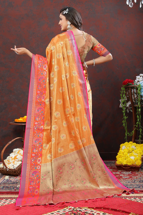 Load image into Gallery viewer, Panoply Orange Soft Banarasi Silk Saree With Imbrication Blouse Piece
