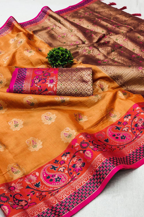 Load image into Gallery viewer, Panoply Orange Soft Banarasi Silk Saree With Imbrication Blouse Piece
