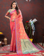 Eloquence Peach Soft Banarasi Silk Saree With Quintessential Blouse Piece