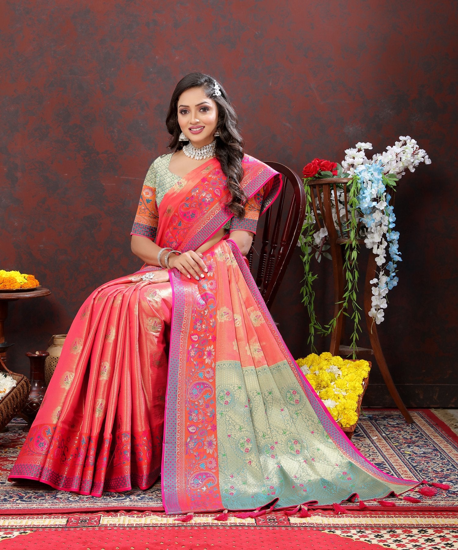 Eloquence Peach Soft Banarasi Silk Saree With Quintessential Blouse Piece