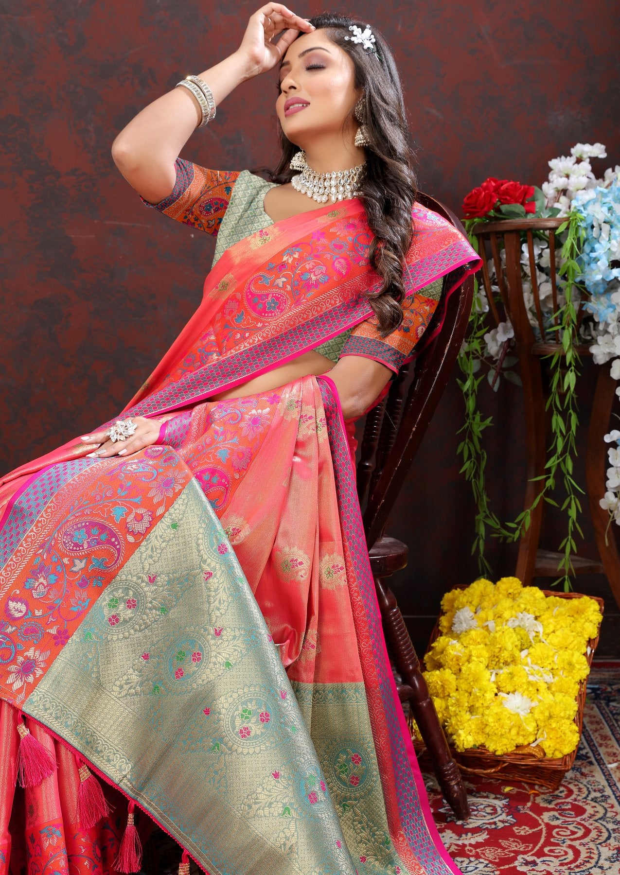 Eloquence Peach Soft Banarasi Silk Saree With Quintessential Blouse Piece