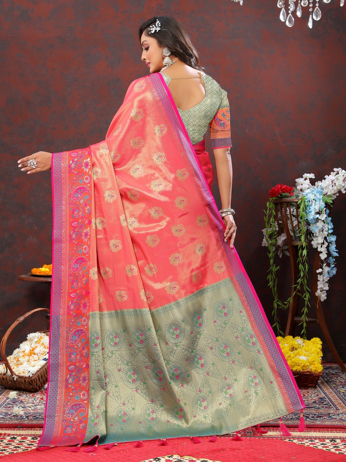 Eloquence Peach Soft Banarasi Silk Saree With Quintessential Blouse Piece