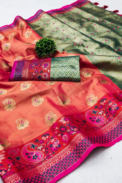 Load image into Gallery viewer, Eloquence Peach Soft Banarasi Silk Saree With Quintessential Blouse Piece
