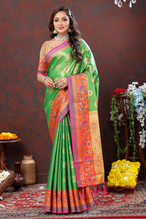 Load image into Gallery viewer, Delectable Perrot Soft Banarasi Silk Saree With Artistic Blouse Piece
