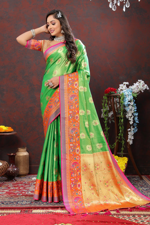 Load image into Gallery viewer, Delectable Perrot Soft Banarasi Silk Saree With Artistic Blouse Piece
