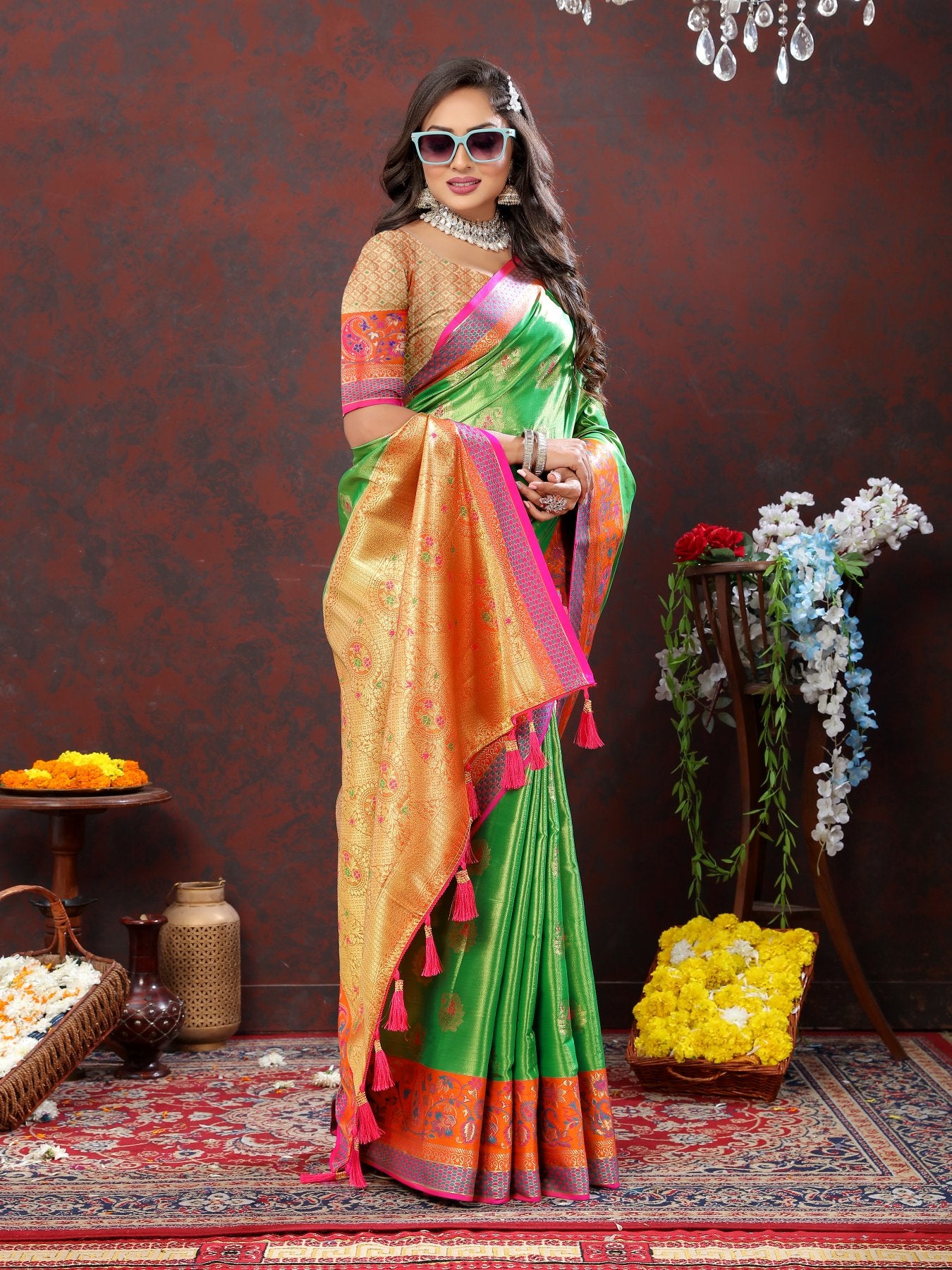 Delectable Perrot Soft Banarasi Silk Saree With Artistic Blouse Piece