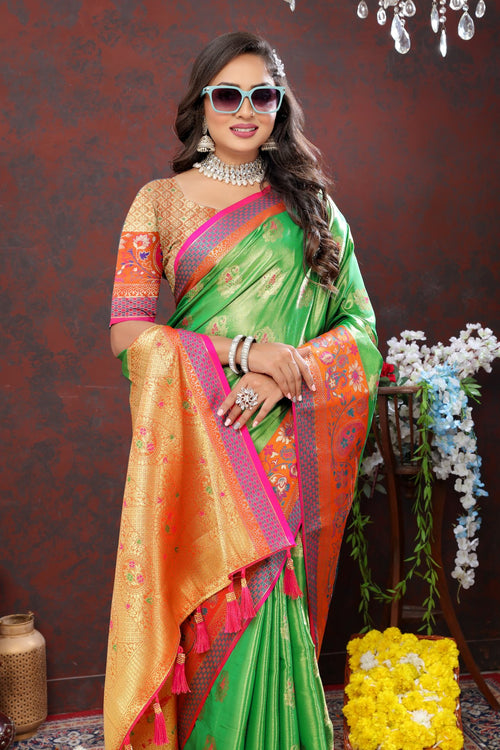 Load image into Gallery viewer, Delectable Perrot Soft Banarasi Silk Saree With Artistic Blouse Piece
