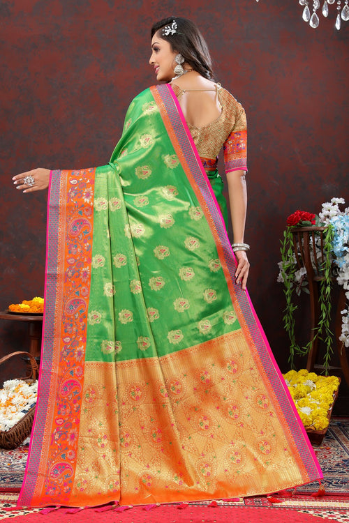 Load image into Gallery viewer, Delectable Perrot Soft Banarasi Silk Saree With Artistic Blouse Piece
