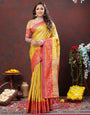 Confounding Yellow Soft Banarasi Silk Saree With Fantabulous Blouse Piece