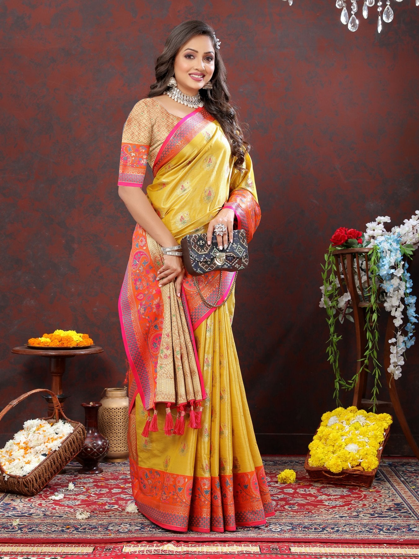 Confounding Yellow Soft Banarasi Silk Saree With Fantabulous Blouse Piece