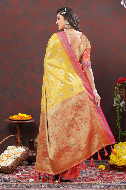 Load image into Gallery viewer, Confounding Yellow Soft Banarasi Silk Saree With Fantabulous Blouse Piece
