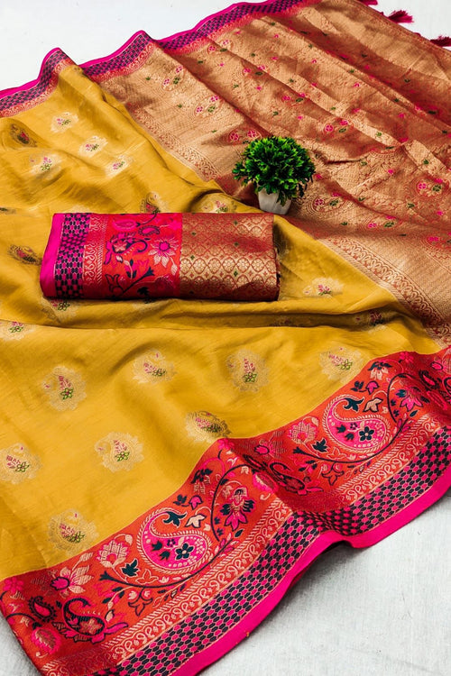 Load image into Gallery viewer, Confounding Yellow Soft Banarasi Silk Saree With Fantabulous Blouse Piece
