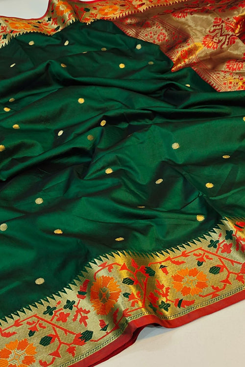 Load image into Gallery viewer, Redolent Dark Green Soft Banarasi Silk Saree With Artistic Blouse Piece
