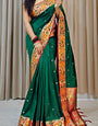 Redolent Dark Green Soft Banarasi Silk Saree With Artistic Blouse Piece