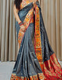 Scintilla Grey Soft Banarasi Silk Saree With Splendiferous Blouse Piece