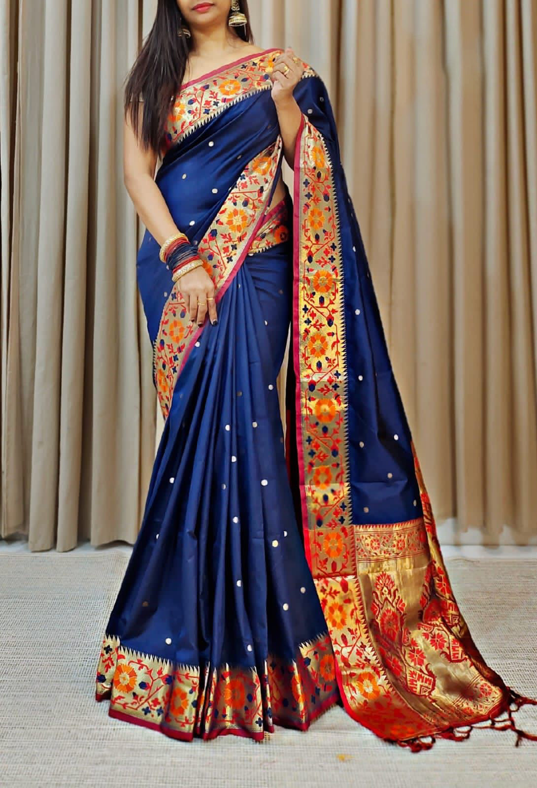 Vestigial Navy Blue Soft Banarasi Silk Saree With Elaborate Blouse Piece