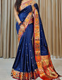 Vestigial Navy Blue Soft Banarasi Silk Saree With Elaborate Blouse Piece