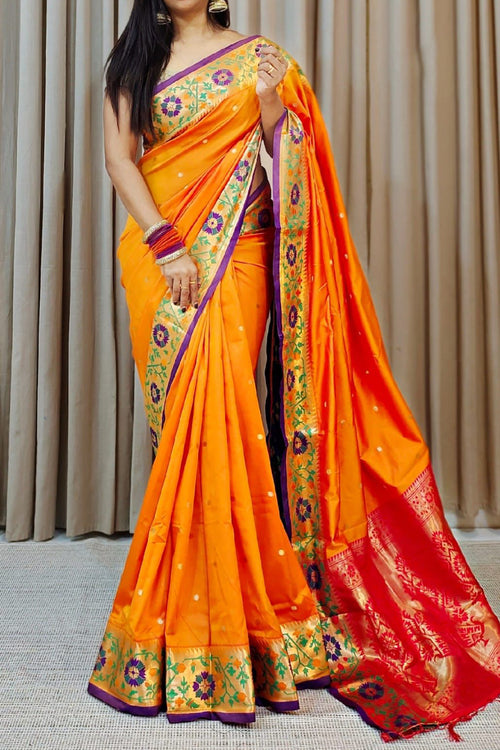 Load image into Gallery viewer, Fragrant Orange Soft Banarasi Silk Saree With Redolent Blouse Piece
