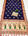 Intricate Navy Blue Paithani Silk Saree With Capricious Blouse Piece