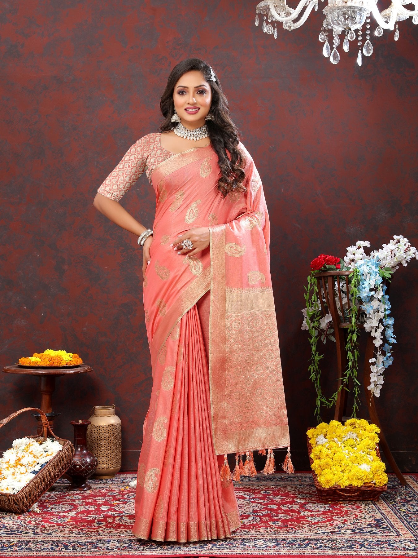 Ailurophile Peach Cotton Silk Saree With Evanescent Blouse Piece