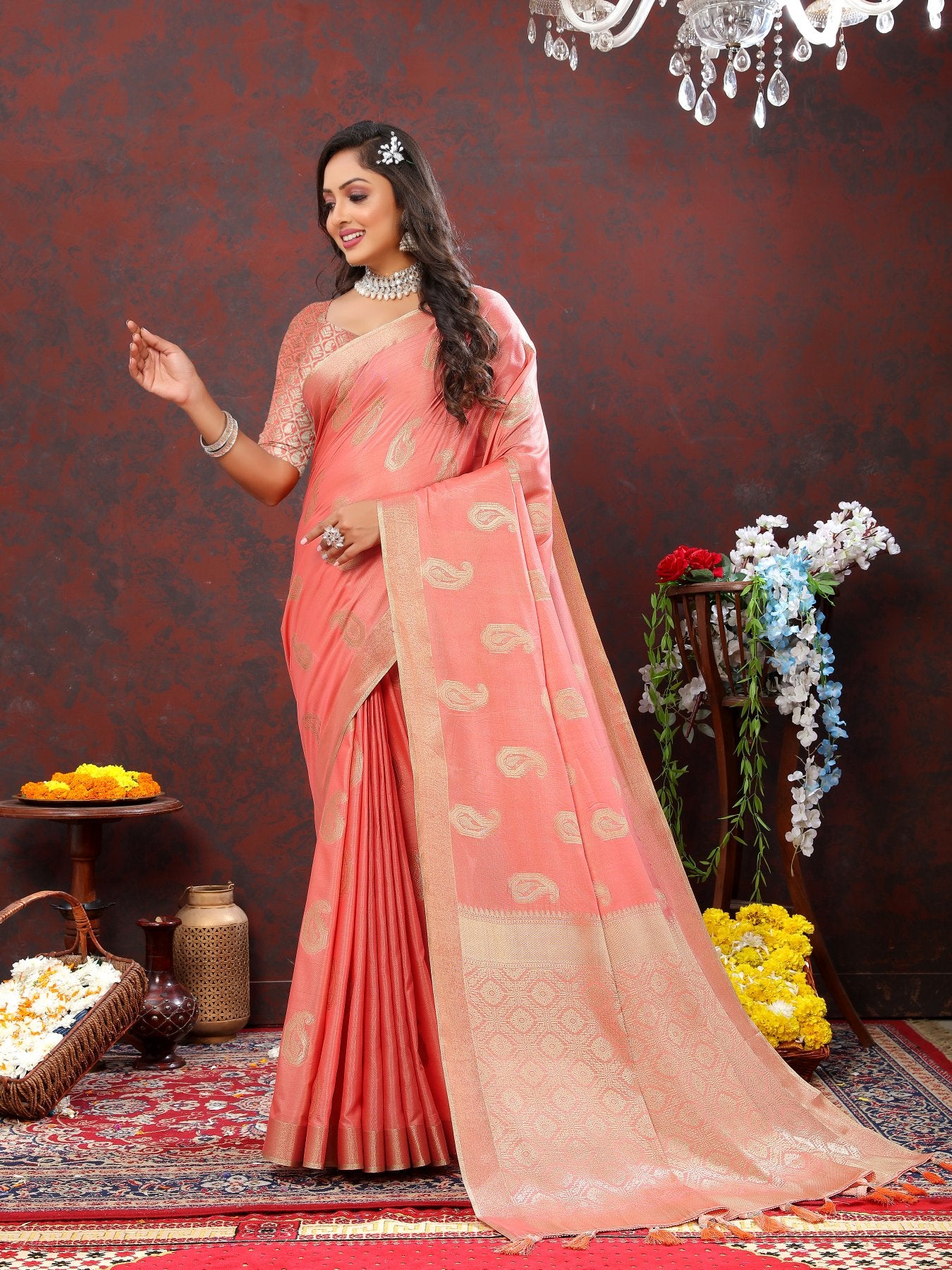 Ailurophile Peach Cotton Silk Saree With Evanescent Blouse Piece