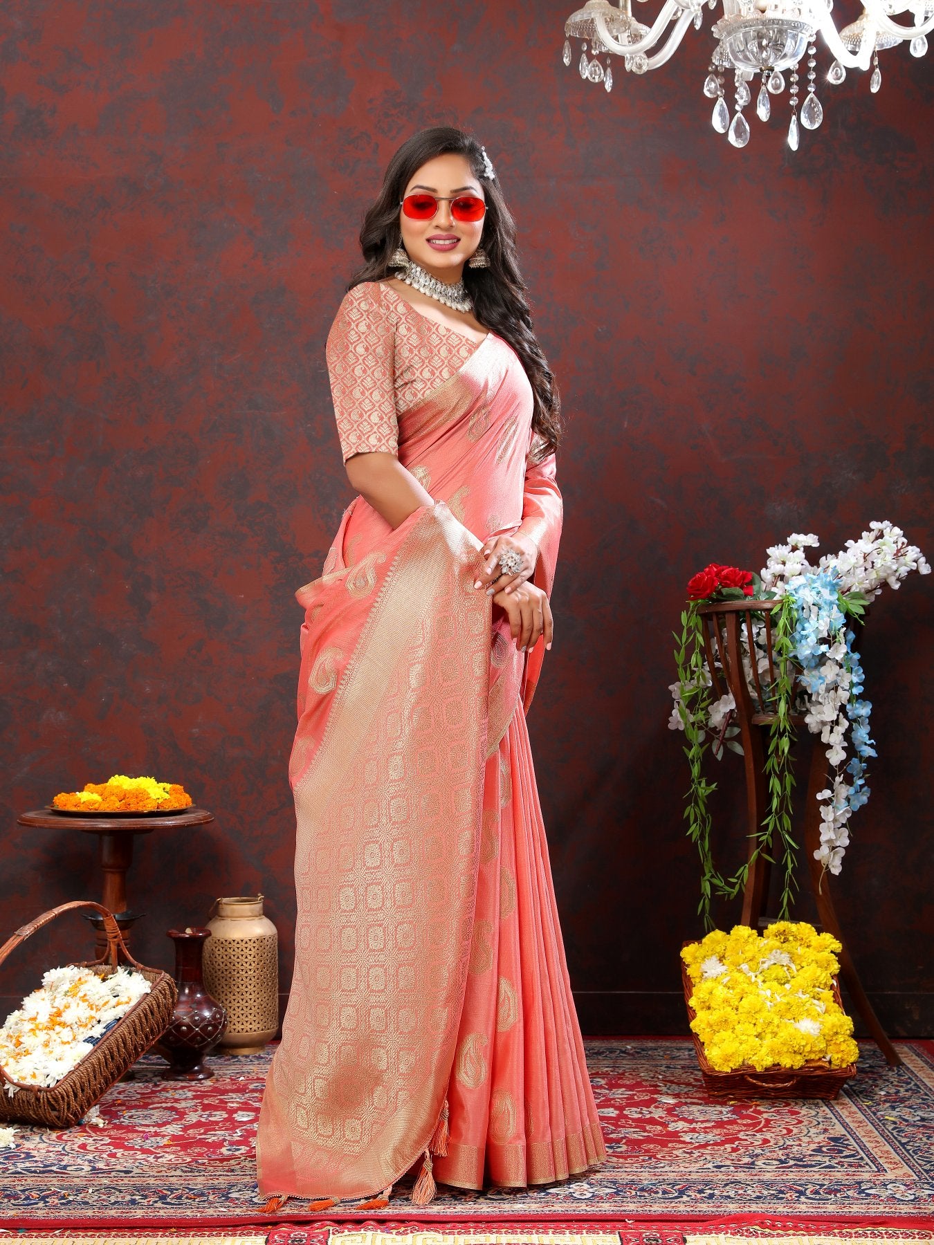 Ailurophile Peach Cotton Silk Saree With Evanescent Blouse Piece