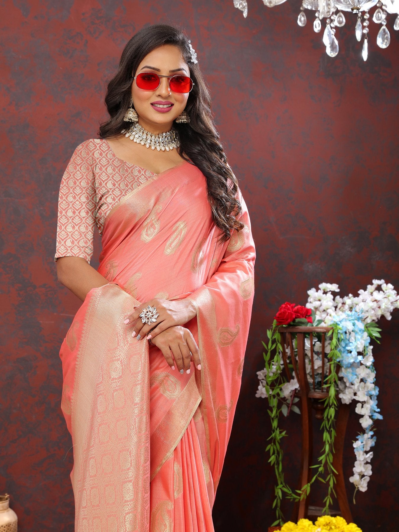 Ailurophile Peach Cotton Silk Saree With Evanescent Blouse Piece