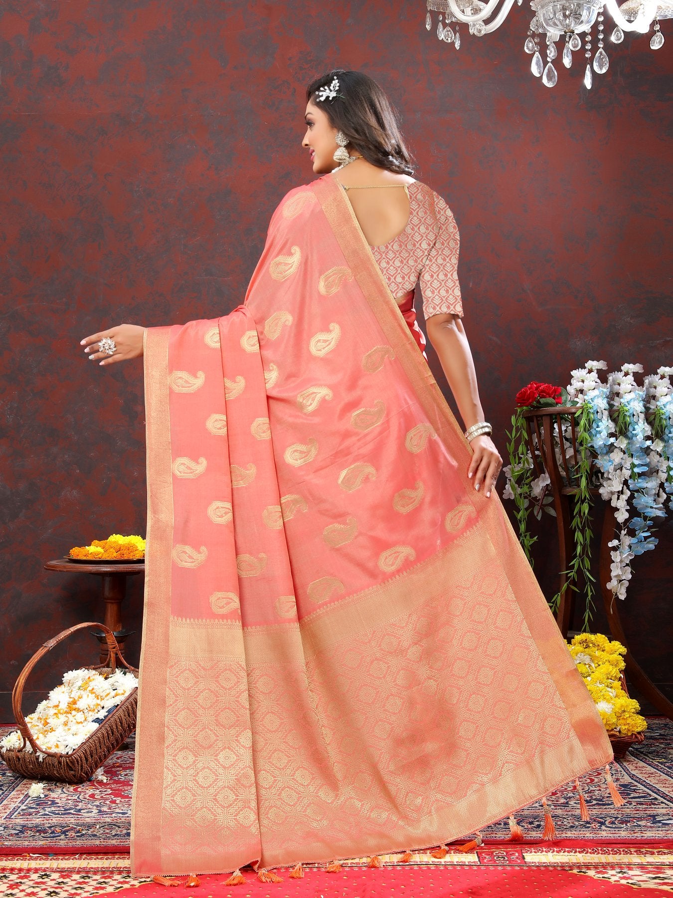 Ailurophile Peach Cotton Silk Saree With Evanescent Blouse Piece