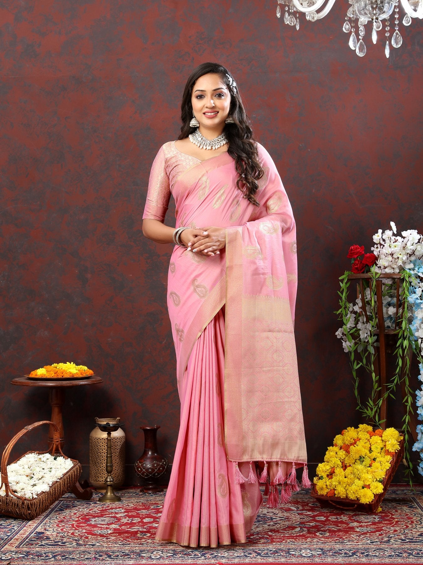 Chatoyant Pink Cotton Silk Saree With Forbearance Blouse Piece