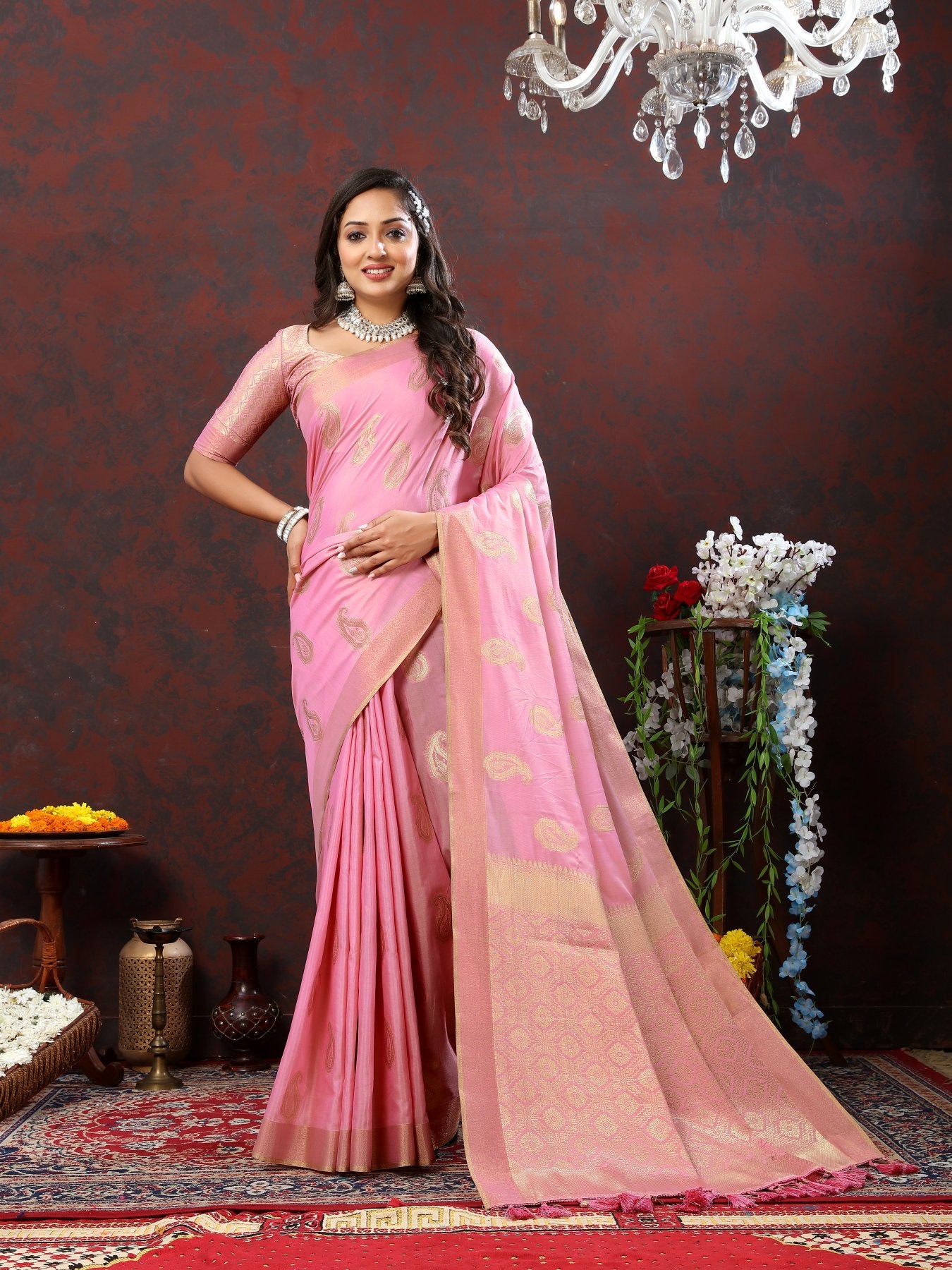 Chatoyant Pink Cotton Silk Saree With Forbearance Blouse Piece