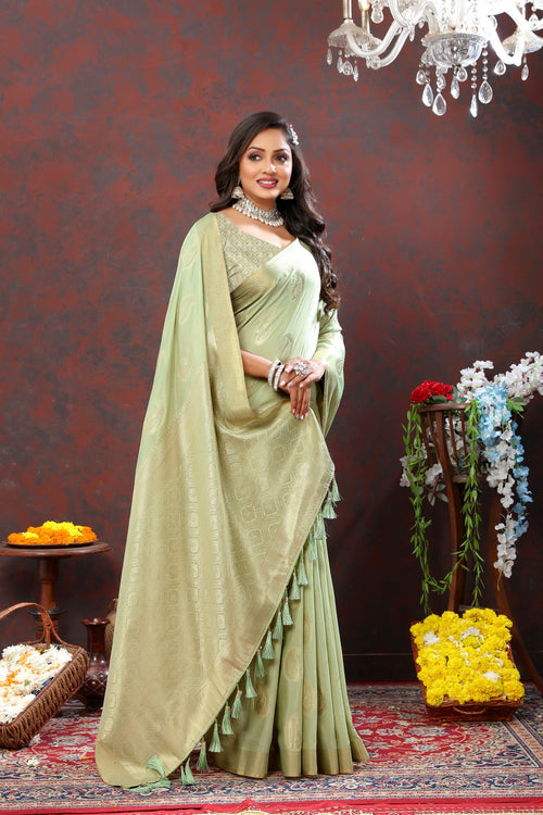 Load image into Gallery viewer, Demesne Pista Cotton Silk Saree With Seraglio Blouse Piece
