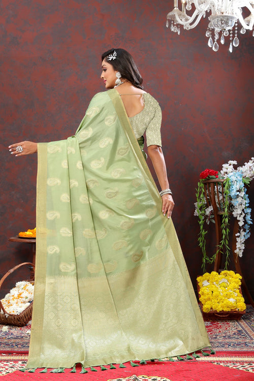 Load image into Gallery viewer, Demesne Pista Cotton Silk Saree With Seraglio Blouse Piece
