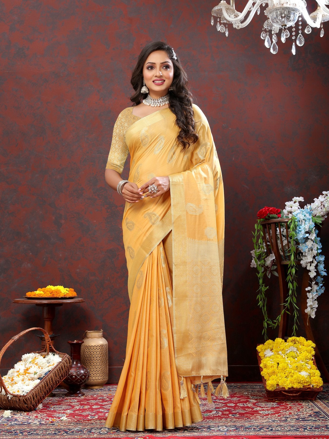 Fantabulous Yellow Cotton Silk Saree With Denouement Blouse Piece