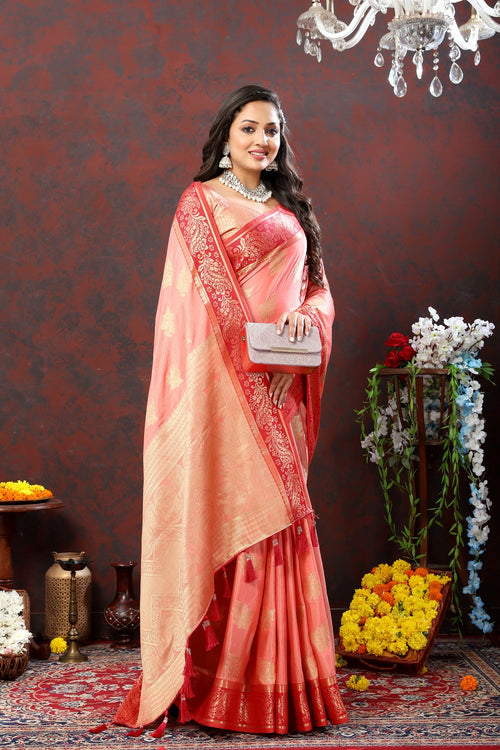 Load image into Gallery viewer, Lagniappe Peach Cotton Silk Saree With Gratifying Blouse Piece
