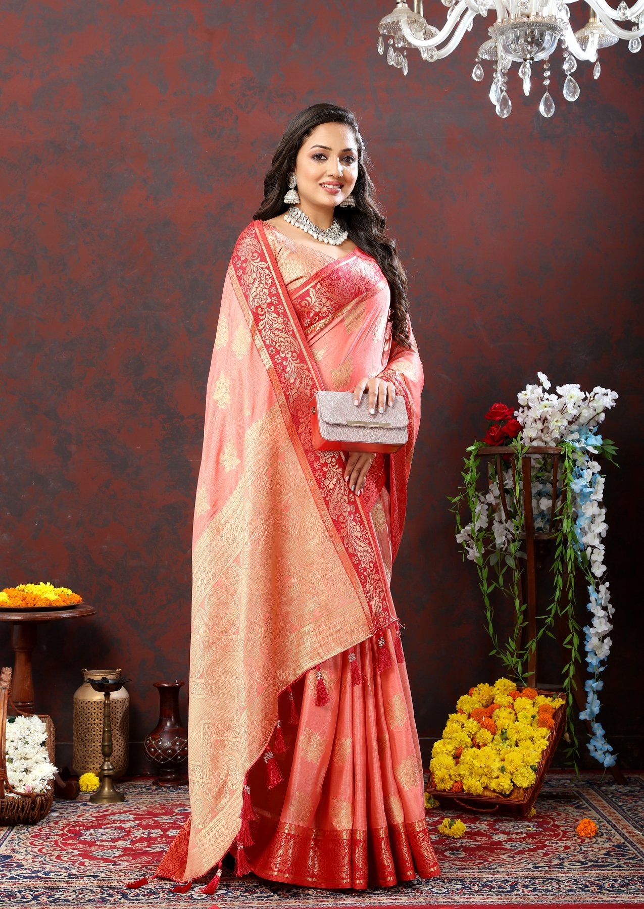 Lagniappe Peach Cotton Silk Saree With Gratifying Blouse Piece