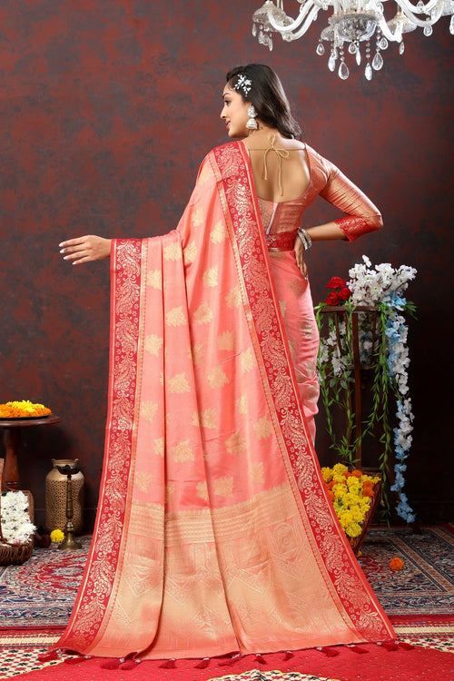 Load image into Gallery viewer, Lagniappe Peach Cotton Silk Saree With Gratifying Blouse Piece
