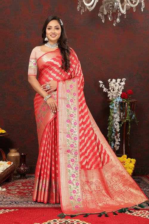 Load image into Gallery viewer, Sempiternal Red Soft Banarasi Silk Saree With Lassitude Blouse Piece
