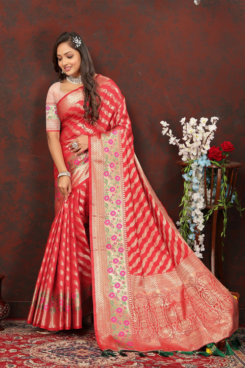 Load image into Gallery viewer, Sempiternal Red Soft Banarasi Silk Saree With Lassitude Blouse Piece
