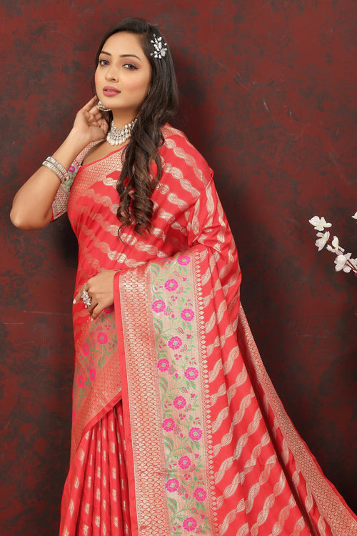 Load image into Gallery viewer, Sempiternal Red Soft Banarasi Silk Saree With Lassitude Blouse Piece
